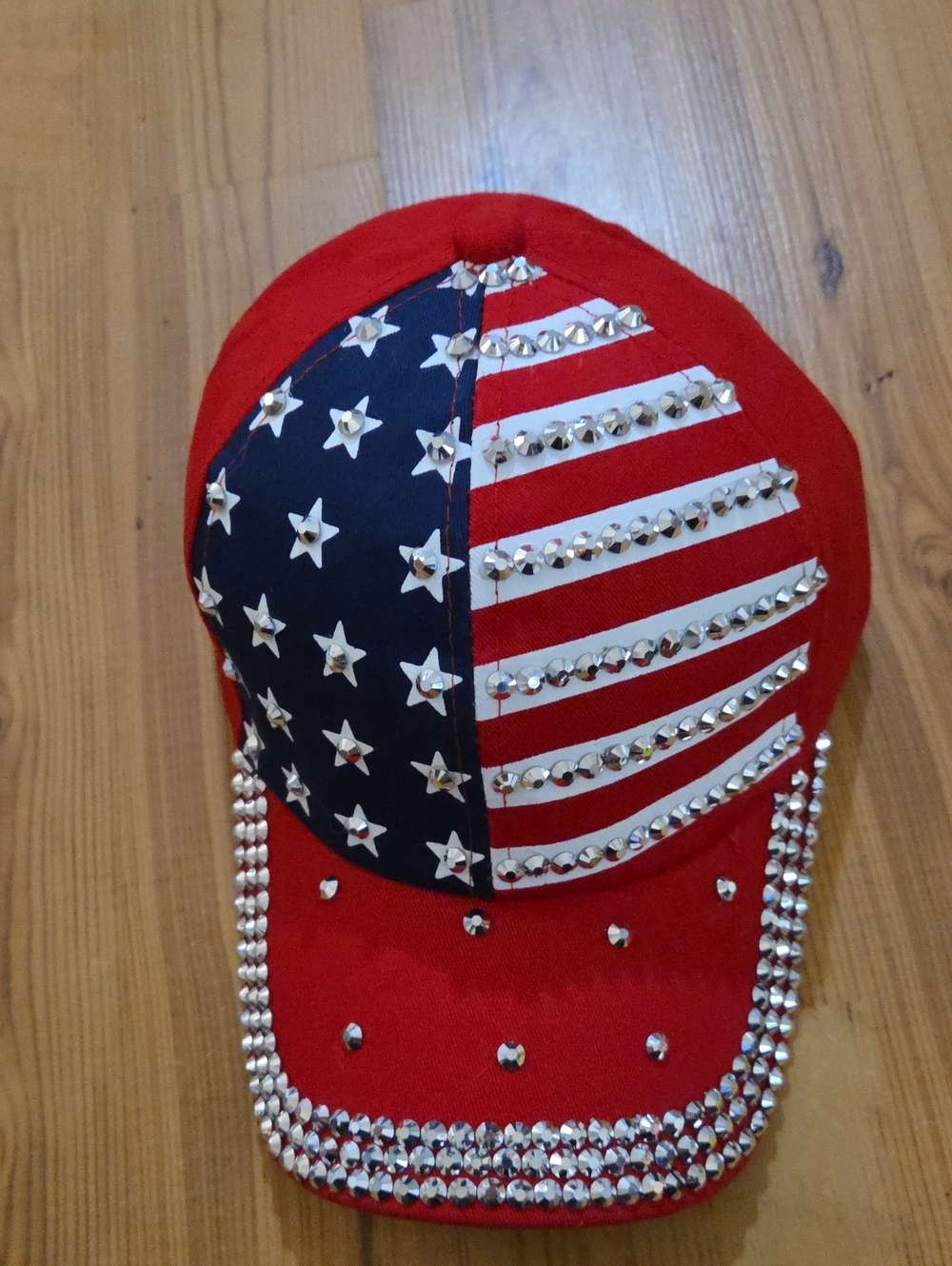 Red ADULT' Rhinestone Flag Baseball Cap - Unbranded